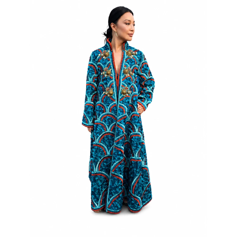 Moana 2026 Ming Na Wen Blue Printed Long Coat | America Suits